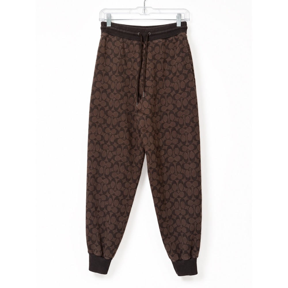 Coach Signature Monogram Brown Cotton Joggers Sweatpants CB586 Womens XS